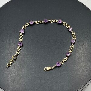 Vintage Estate 10k Yellow Gold Amethyst Infinity Diamond Tennis Bracelet 7.5"
